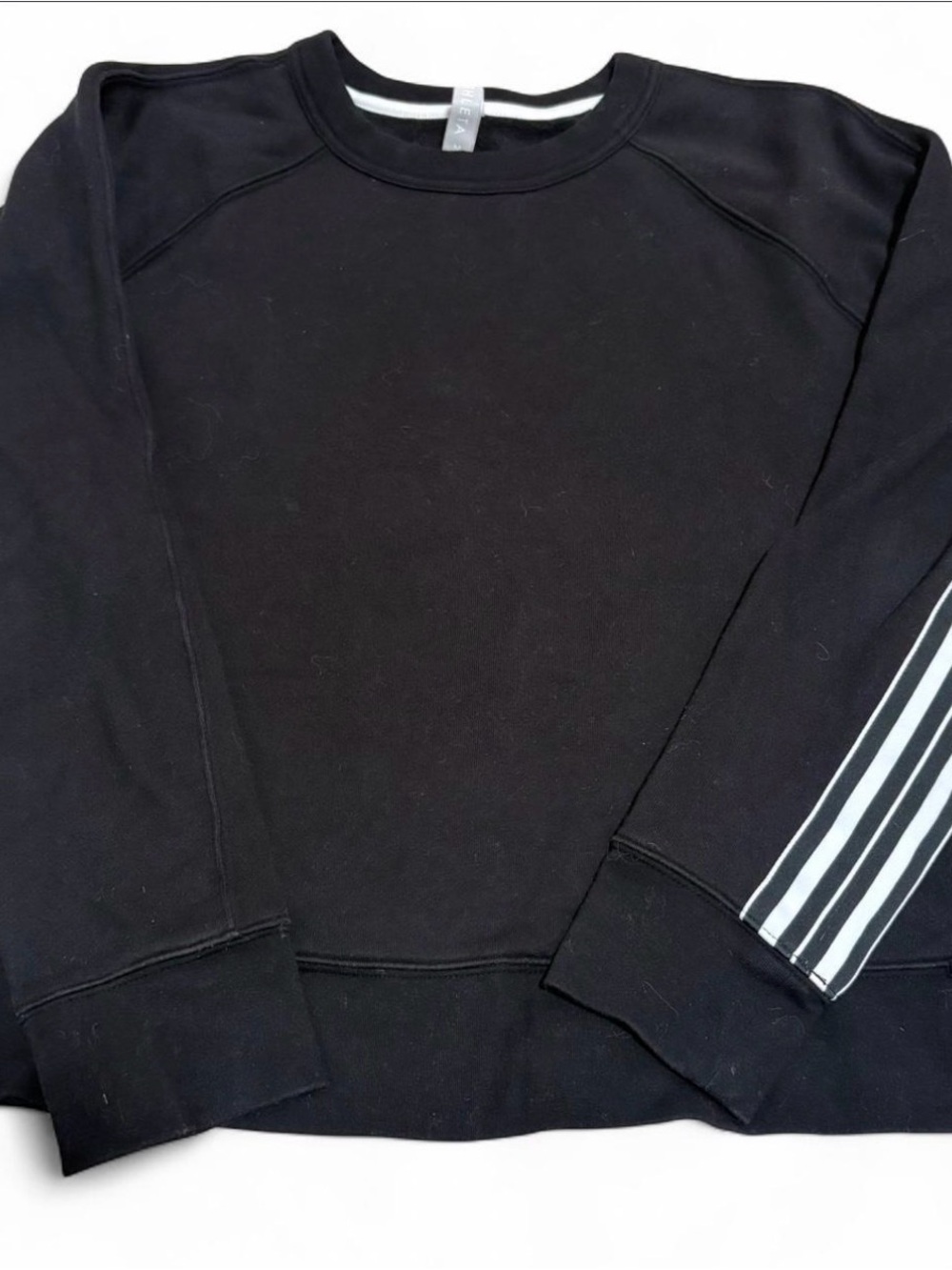 Athleta Black Crewneck Sweater with White Stripe Sleeve